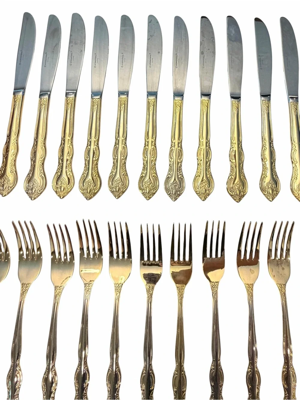 International China 63 Pc Set Gold Plated Flatware Silverware In Case Service 11